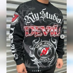 NJ DEVILS X KIY STUDIOS RARE LONG SLEEVE TEE SIZE LARGE